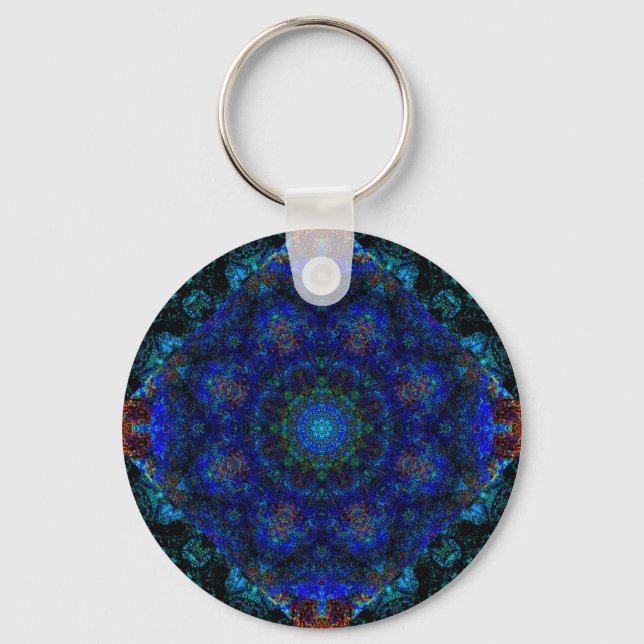 Dazzling Blue Bohemian Kaleidoscope,  Key Ring (Front)