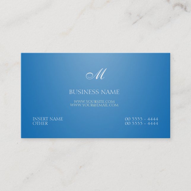 Dazzling Blue Elegant and Monogram Business Card (Front)