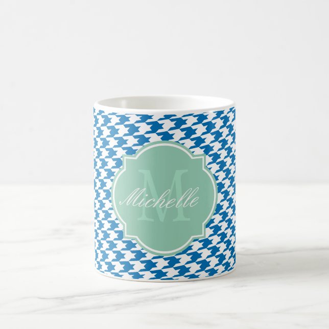 Dazzling Blue Houndstooth Monogram Mug (Center)