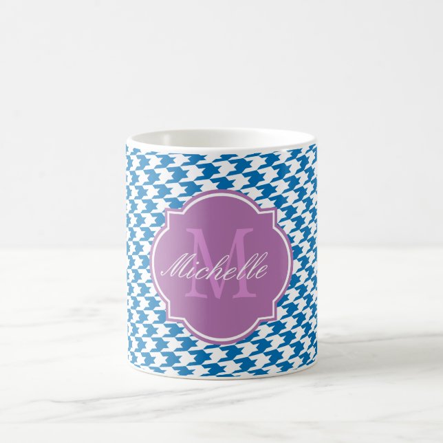 Dazzling Blue Houndstooth Monogram Mug (Center)