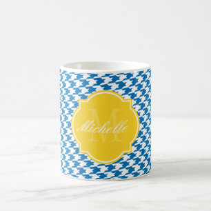 Dazzling Blue Houndstooth Monogram Mug