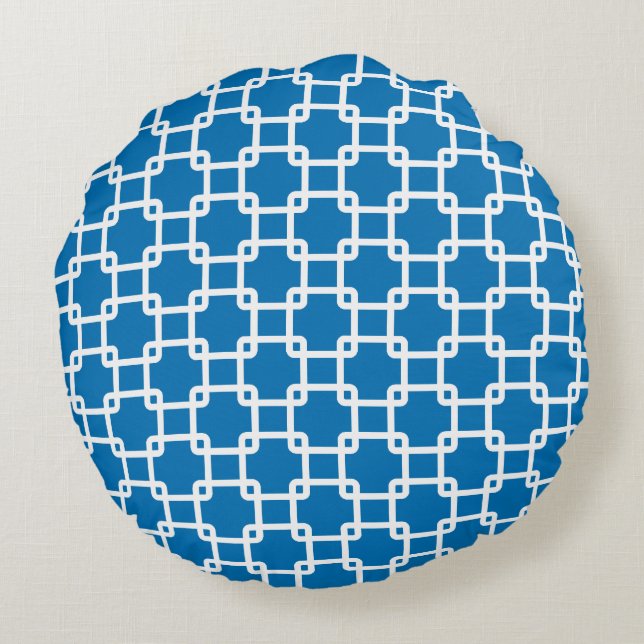 Dazzling Blue Square Link Round Pillows (Back)