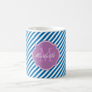 Dazzling Blue Stripe Monogram Mug