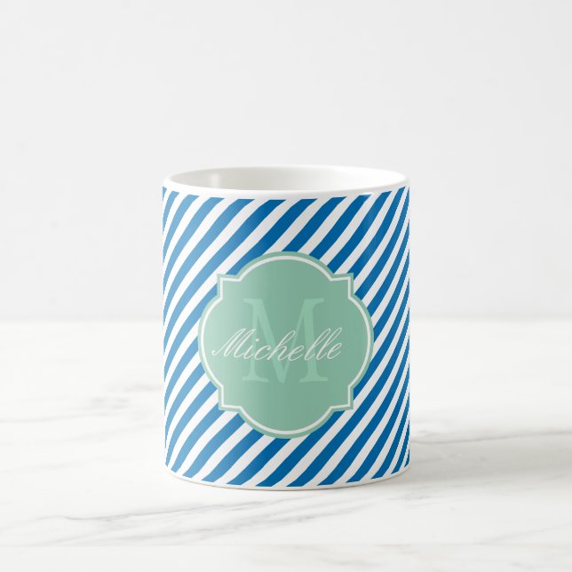 Dazzling Blue Stripe Monogram Mug (Center)