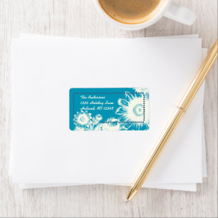 Dazzling Blue Vintage Flower Return Address Label