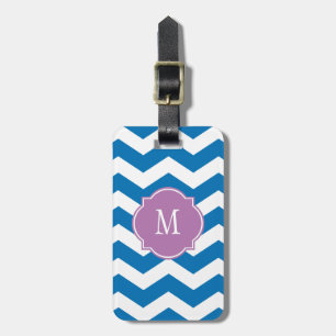 Dazzling Blue & White Chevron Monogram Luggage Tag