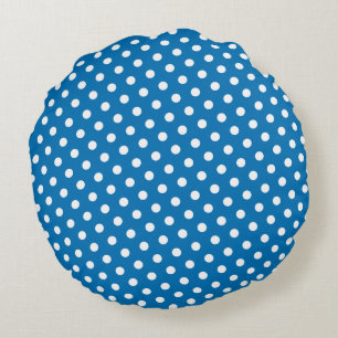Dazzling Blue & White Polka Dot Round Pillows