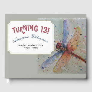 DAZZLING COLORFUL DRAGON FLY TURNING 13 GUEST BOOK