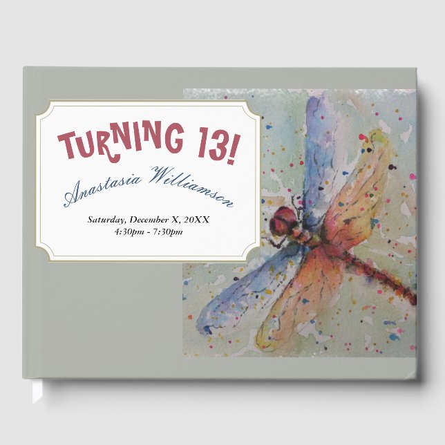 DAZZLING COLORFUL DRAGON FLY TURNING 13 GUEST BOOK (Front)