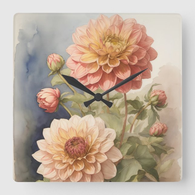 Dazzling Dahlia Square Wall Clock (Front)