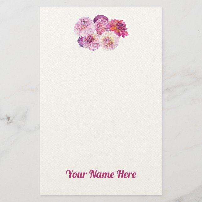 Dazzling Dahlias Personalized Stationery (Front)