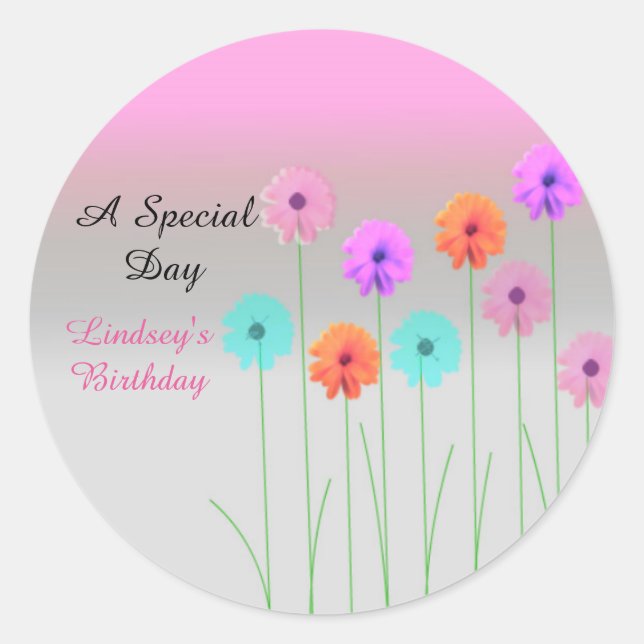 Dazzling Daisies Personalised Birthday Classic Round Sticker (Front)