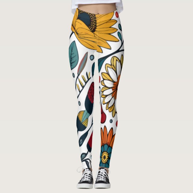 Dazzling Daisy Delight: A Floral Fashion Favorite Leggings (Front)