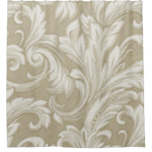 Dazzling Damask, Beige Shower Curtain