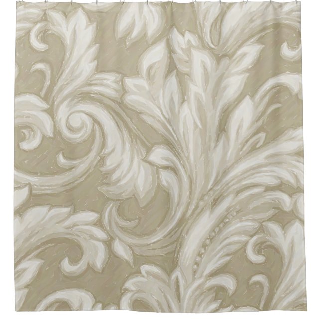 Dazzling Damask, Beige Shower Curtain (Front)