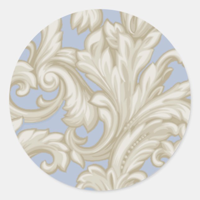 Dazzling Damask, Blue and Tan Classic Round Sticker (Front)