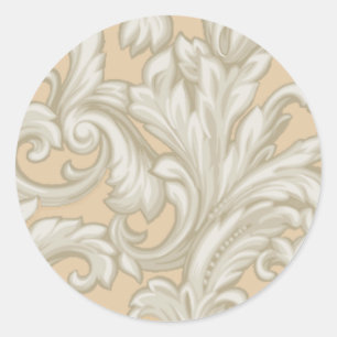 Dazzling Damask, Peach  and Tan Classic Round Sticker