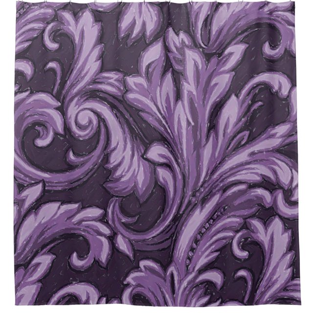 Dazzling Damask, Plum Shower Curtain (Front)