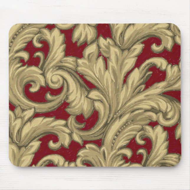 Dazzling Damask, Red and Gold Mouse Mat (Front)