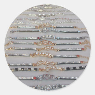 Dazzling Decorated Diamond Chain Artwork Jewellery Classic Round Sticker