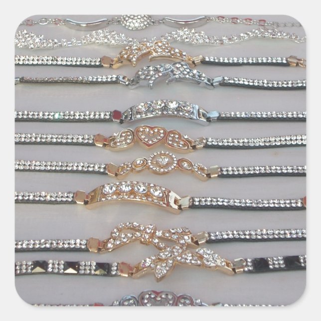 Dazzling Decorated Diamond Chain Artwork Jewellery Square Sticker (Front)