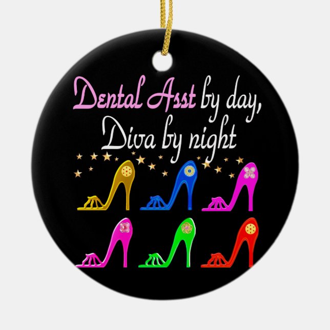 DAZZLING DENTAL ASSISTANT SHOE QUEEN CERAMIC TREE DECORATION (Front)