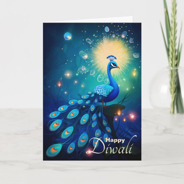 Dazzling Diwali Delight: The regal Peacock🦚 Holiday Card (Front)