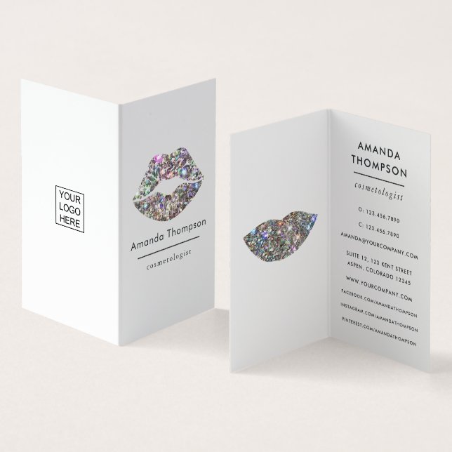 Dazzling Faux Glitter Lips Makeup Artist Business  Business Card (Inside and Outside)