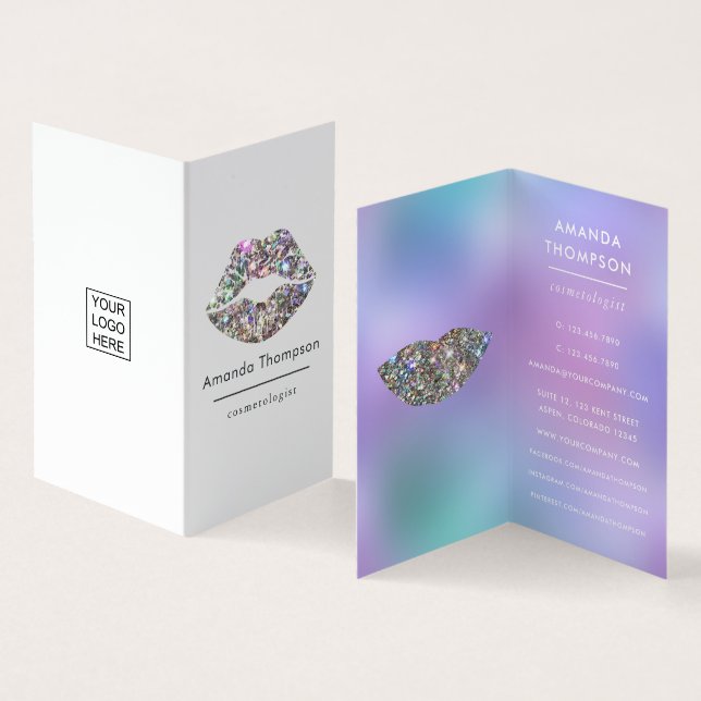 Dazzling Faux Glitter Lips Makeup Artist Business Card (Inside and Outside)