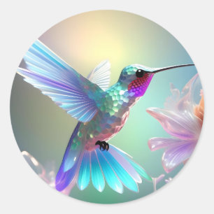 Dazzling Fusion: Rainbow Glass Hummingbird,  Classic Round Sticker