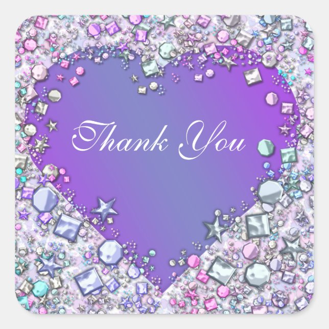 Dazzling Gems THANK YOU purple Square Sticker (Front)