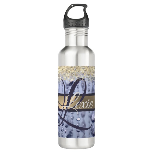 Dazzling Glittery Blue Beads Monogram    710 Ml Water Bottle (Front)