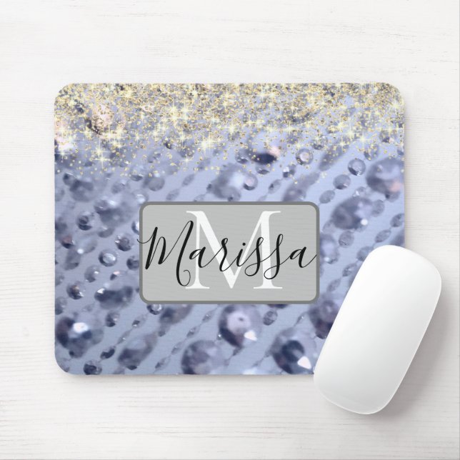 Dazzling Glittery Blue Beads Monogram              Mouse Mat (With Mouse)