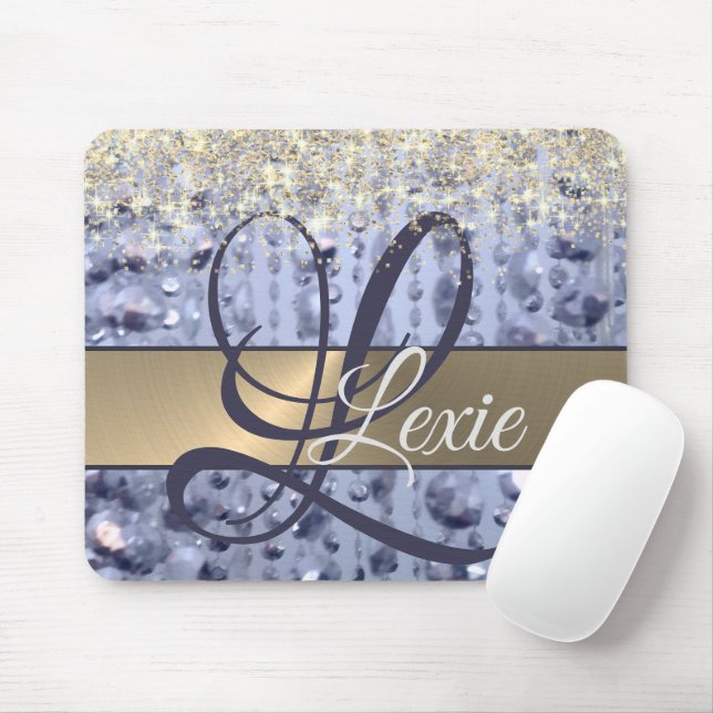 Dazzling Glittery Blue Beads Monogram              Mouse Mat (With Mouse)