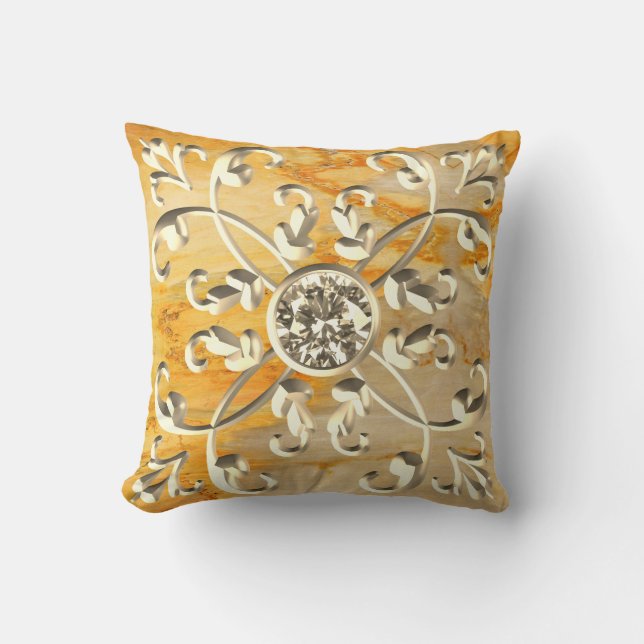 Dazzling Gold Gem Mandala Cushion (Front)