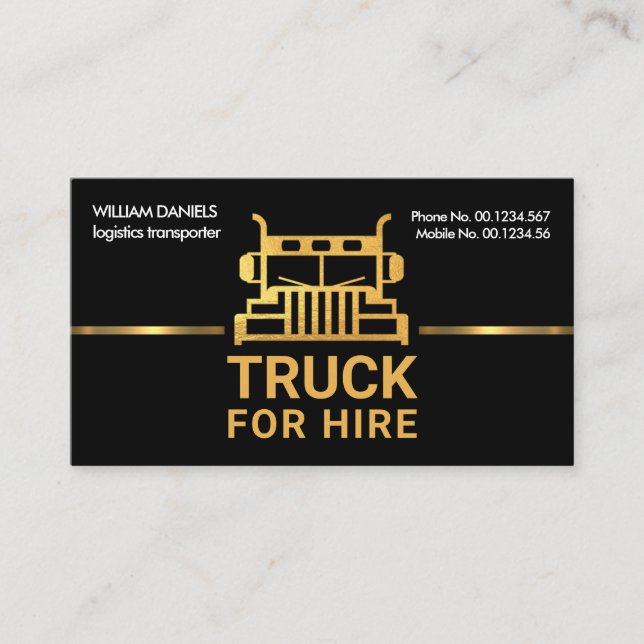 Dazzling Gold Truck Signage Border Logistics  Business Card (Front)