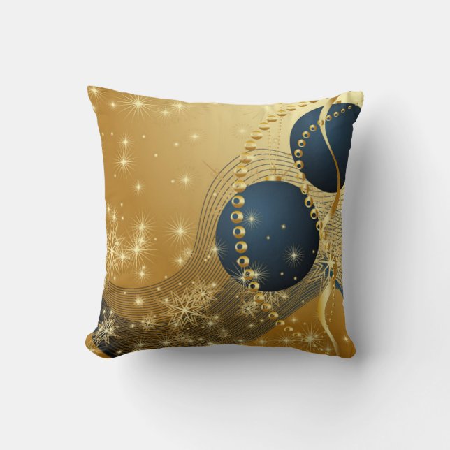 Dazzling Golden & Blue Christmas Cushion (Front)