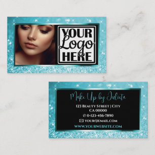 Dazzling Ice Blue Sparkle Glitter with Photo Logo Business Card
