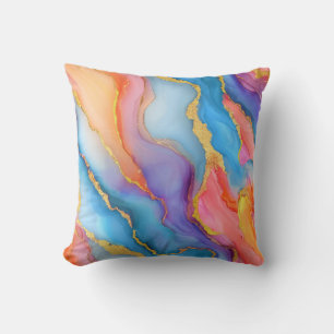 Dazzling Marble in Blues, Pinks, and Oranges Cushion