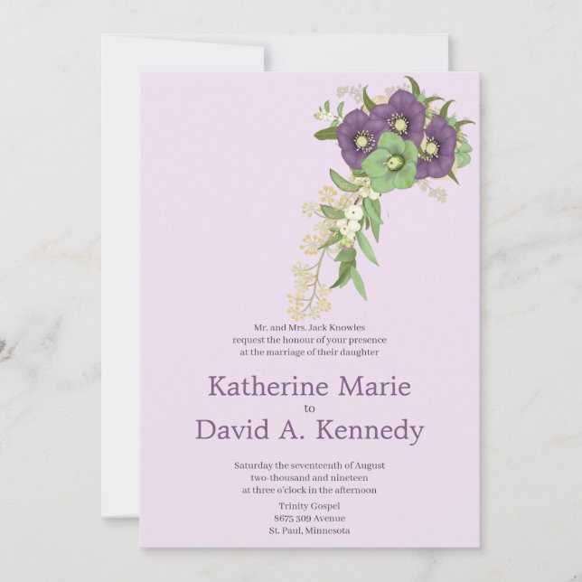 Dazzling Mauve Boho Best Floral Wedding Invitation (Front)