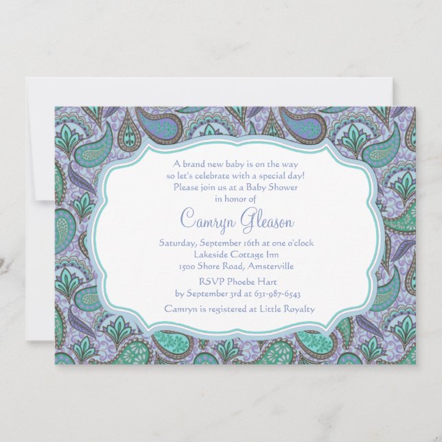 Dazzling Paisley Blue Baby Shower Invitation (Front)