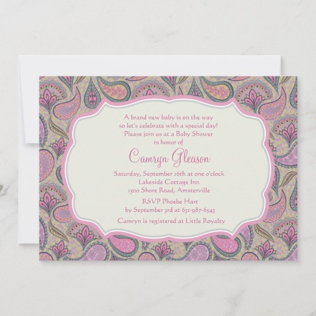 Dazzling Paisley Pink Baby Shower Invitation (Front)