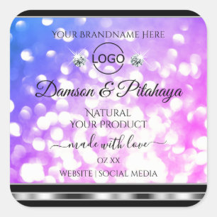 Dazzling Pink Blue Glitter Product Labels Add Logo