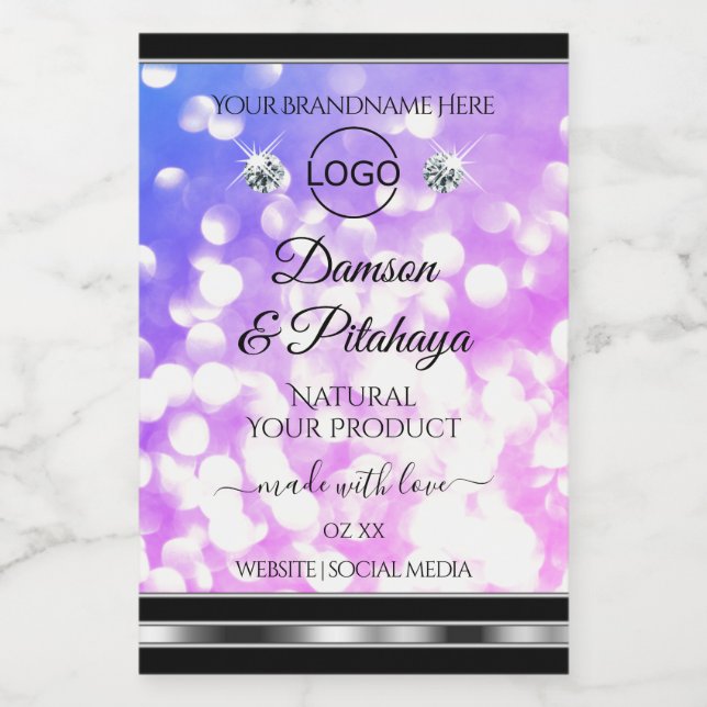 Dazzling Pink Blue Glitter Product Labels Add Logo (Single Label)