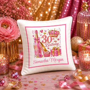 Dazzling Pink Gold Sparkle 30th Birthday Pillow