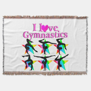 DAZZLING PINK I LOVE GYMNASTICS DESIGN THROW BLANKET