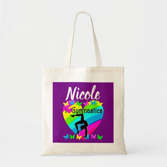 DAZZLING PURPLE I LOVE GYMNASTICS DESIGN TOTE BAG (Front)