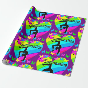 DAZZLING PURPLE I LOVE GYMNASTICS DESIGN WRAPPING PAPER