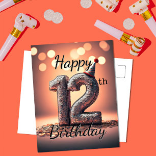Dazzling Sequin 12th Birthday with Party Hat Postcard