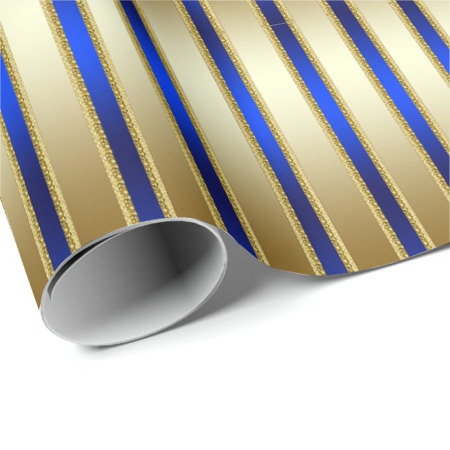 Dazzling Shiny Gold and Royal Blue Stripes Wrapping Paper (Roll Corner)